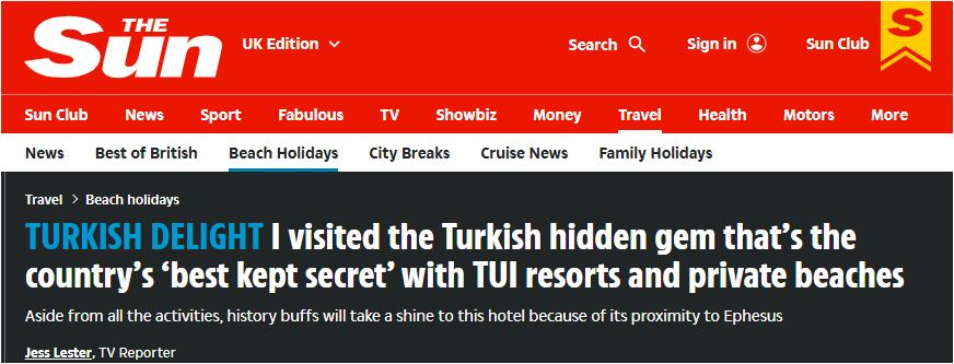 İngiltere’nin ünlü gazetesi The Sun, Seferihisar’ı “Türkiye’nin en iyi saklanan sırrı” olarak tanımladı. Muhabir Jessica Lester’ın kaleme aldığı yazıda ilçenin doğal güzellikleri, mandalina bahçeleri, tarihi kalıntıları ve özel plajları öne çıkarıldı.